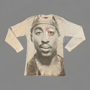 Y2K Vintage Makaveli Tupac Shakur Long Sleeve Grey Thermal Shirt Size M